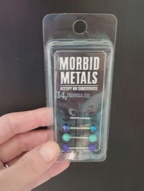 Morbid Metals Tongue Rings in Turquoise, Purple & Black - BNIP